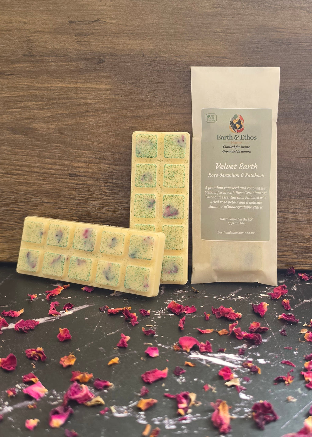 Velvet Earth - Rose Geranium & Patchouli Luxury Snap Bar Wax Melt