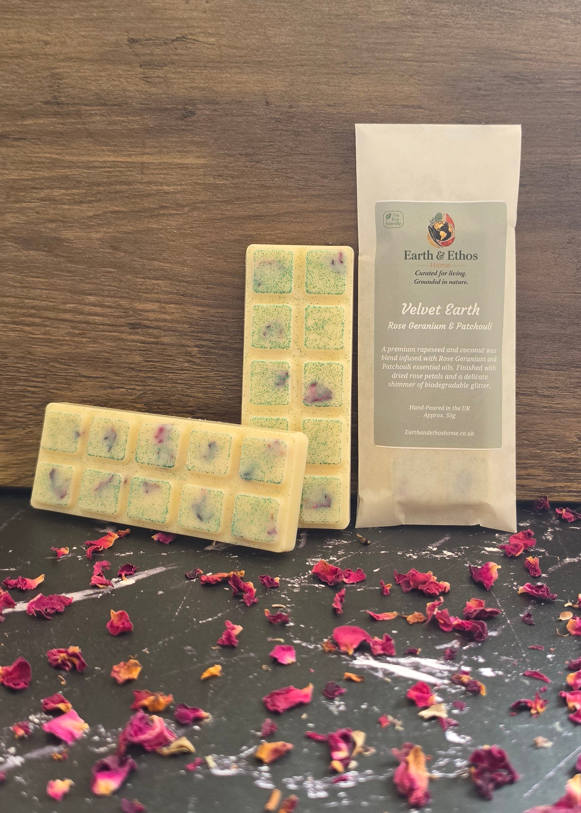 Velvet Earth - Rose Geranium & Patchouli Luxury Snap Bar Wax Melt